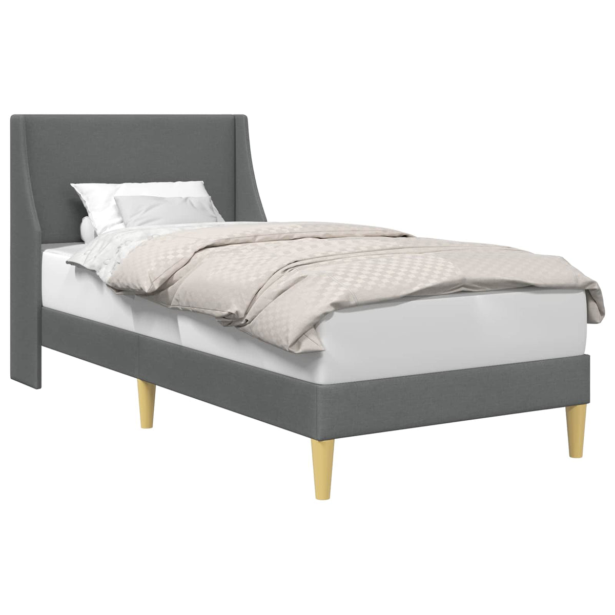 Bed Frame with Headboard 90 x 190 cm Fabric Dark grey Single