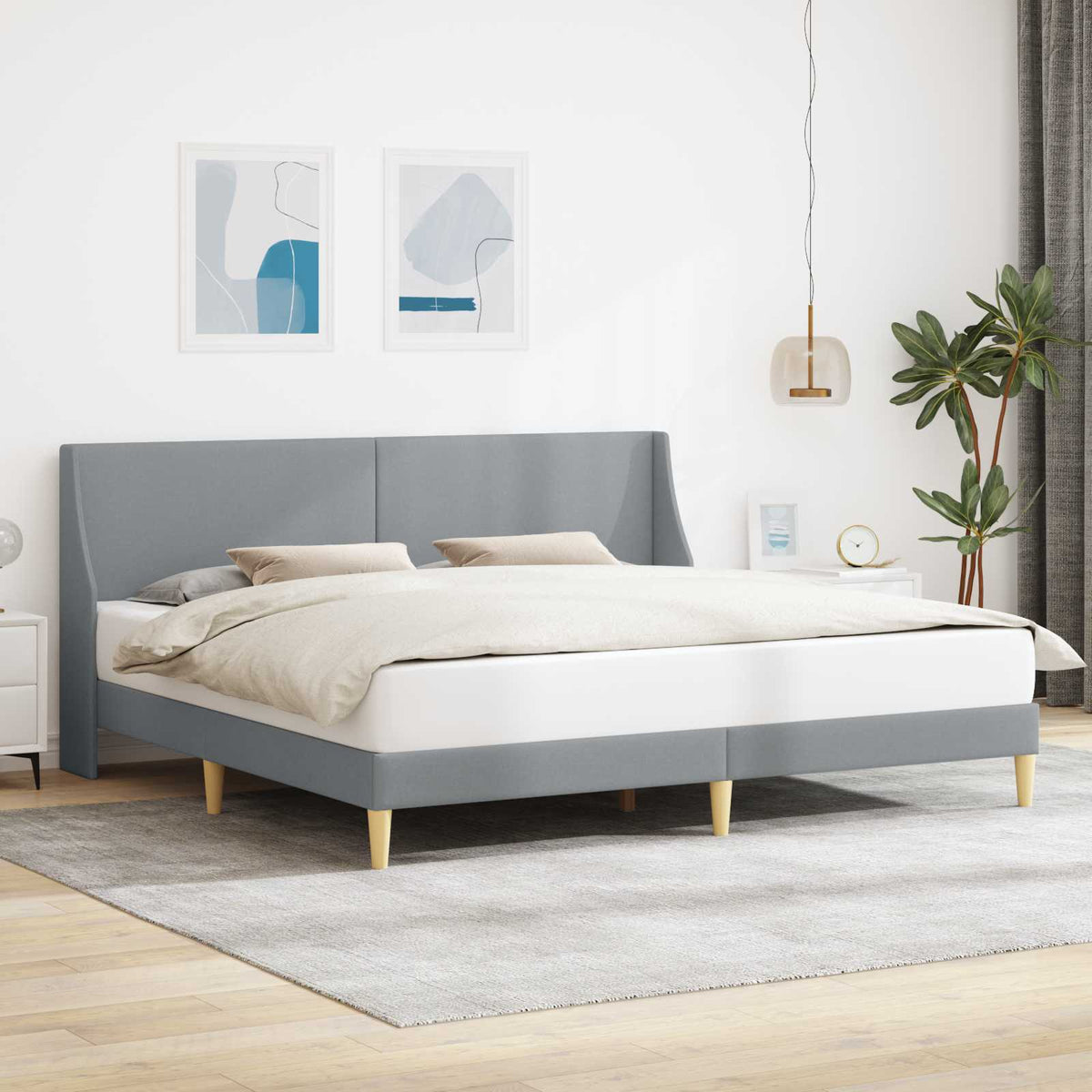 Bed Frame with Headboard 90 x 190 cm Fabric Light grey 70.9" x 78.7