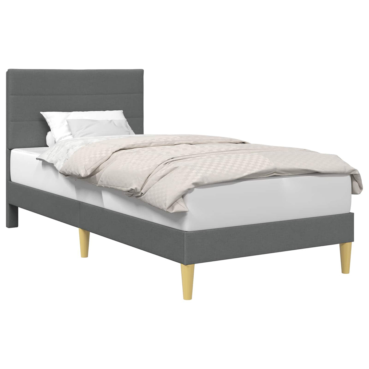 Bed Frame with Headboard 90 x 190 cm Fabric Dark grey Single