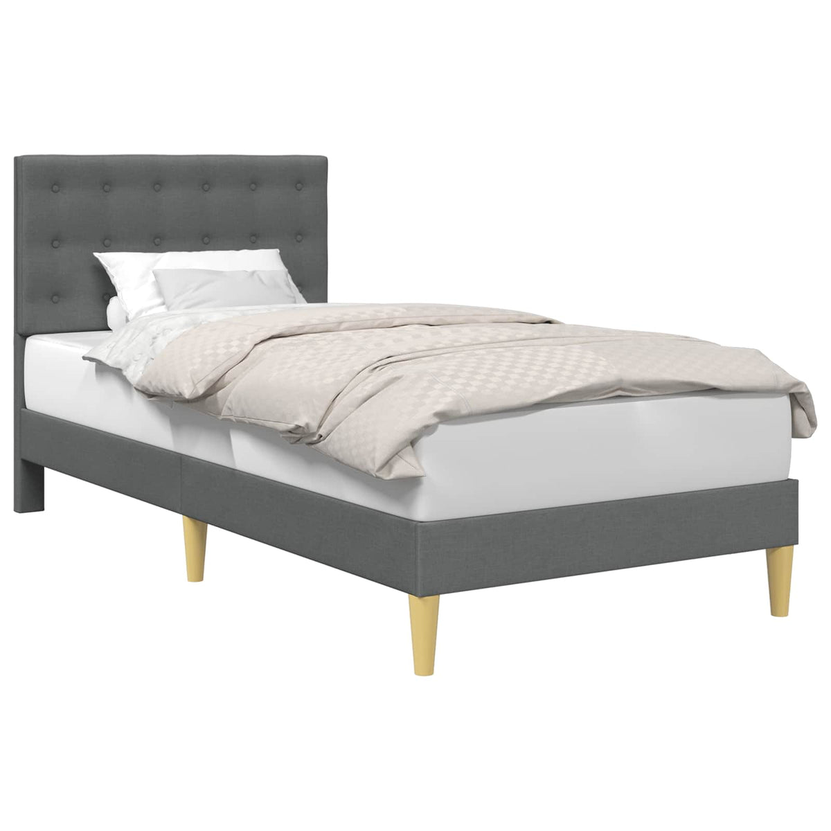 Bed Frame with Headboard 90 x 190 cm Fabric Dark grey Single