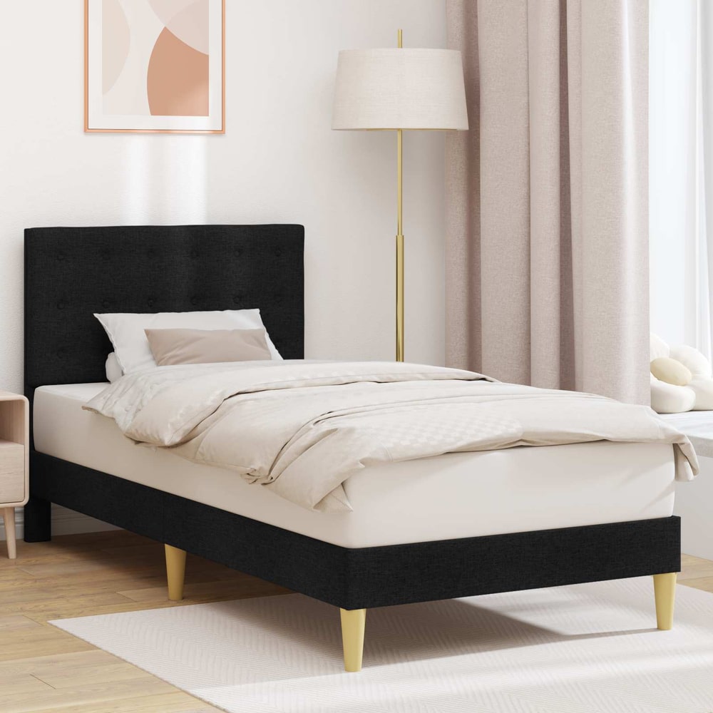 Bed Frame with Headboard 90 x 190 cm Fabric Black Single