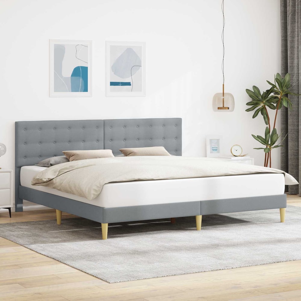 Bed Frame with Headboard 90 x 190 cm Fabric Light grey 70.9" x 78.7