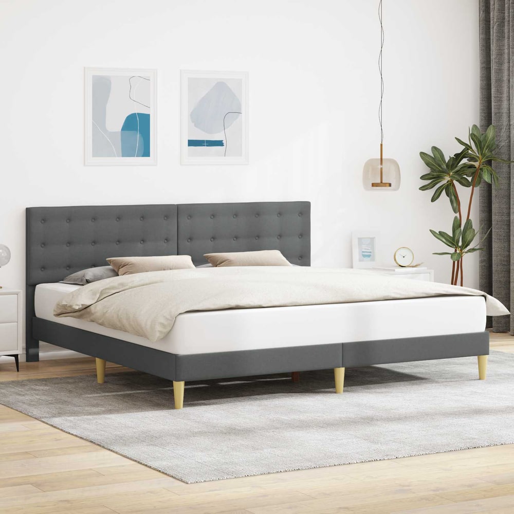 Bed Frame with Headboard 90 x 190 cm Fabric Dark grey 70.9" x 78.7