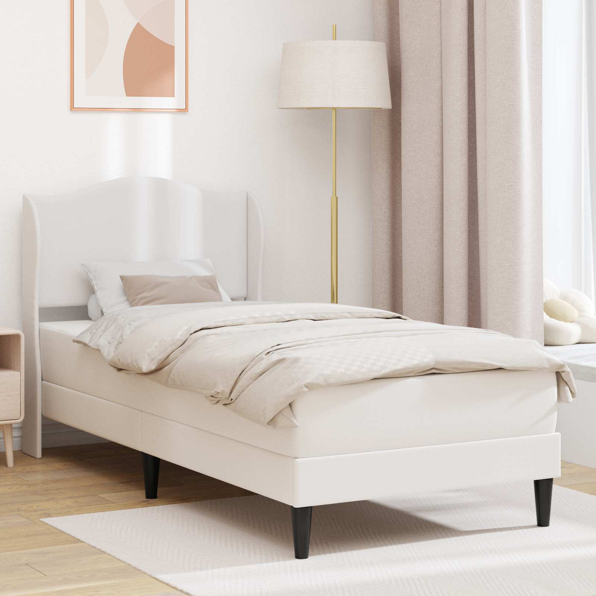 Bed Frame with Headboard 90 x 190 cm Faux Leather White Single