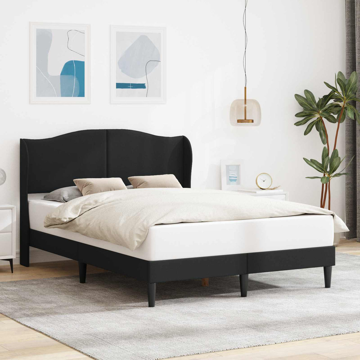 Bed Frame with Headboard 90 x 190 cm Faux Leather Black Double