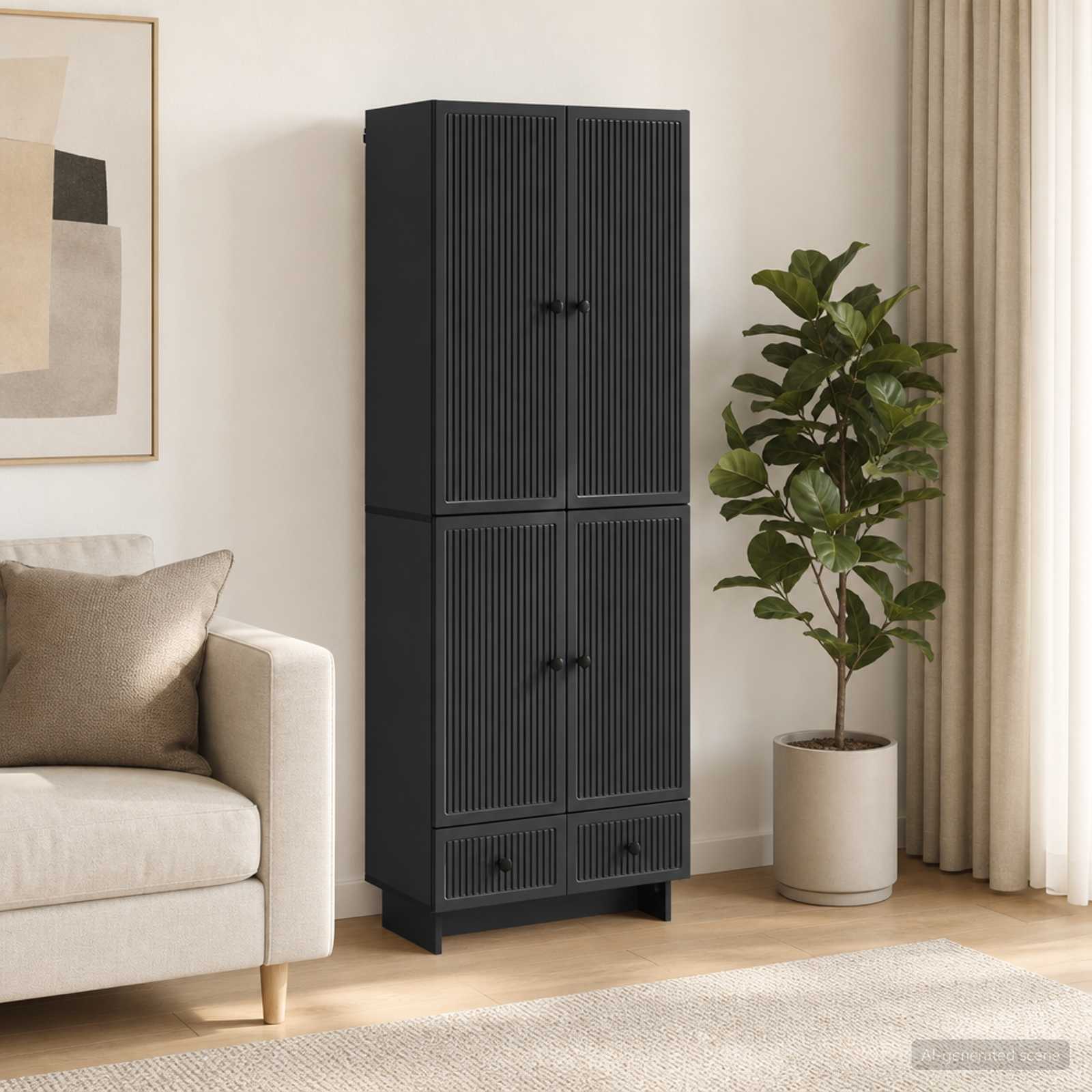 vidaXL Cabinet Set 2 pcs Black 66 x 34.5 x 95 cm Engineered Wood 1