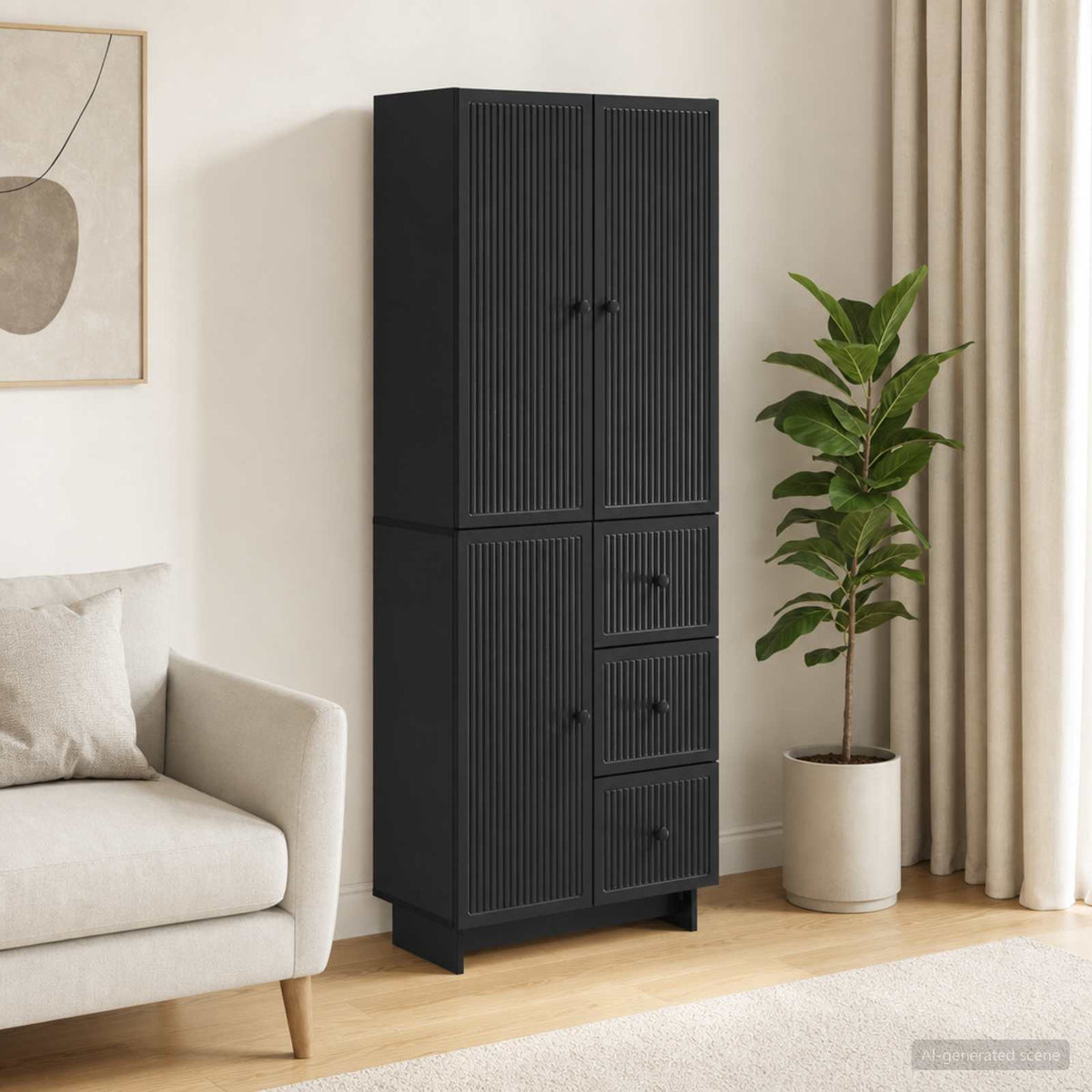 Cabinet Set 2 pcs Engineered Wood Black