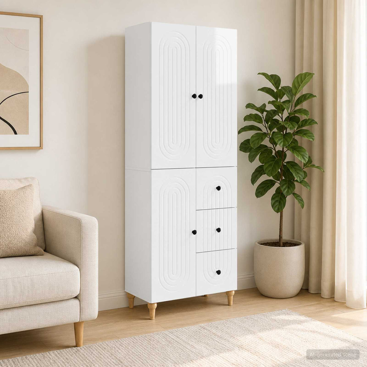 Cabinet Set 2 pcs 66 x 34.5 x 90 cm Engineered Wood High gloss white