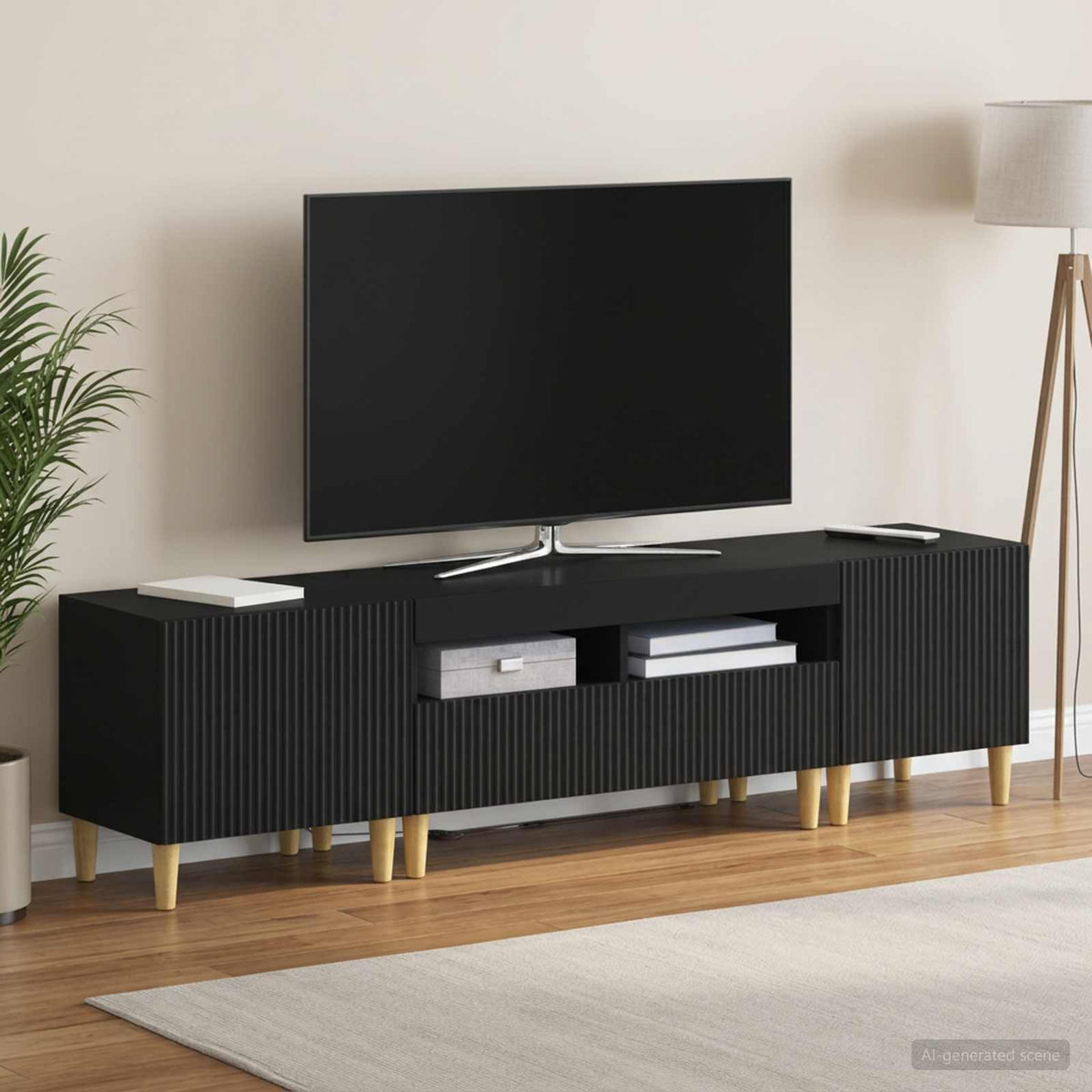 3 Piece LED TV Cabinet ARNHEM 3 pcs Engineered Wood Black 81 cm