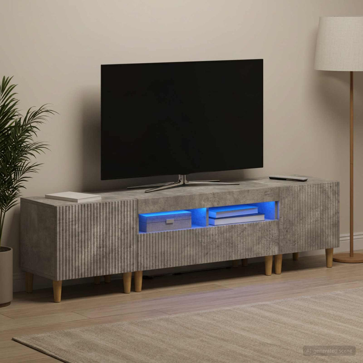 3 Piece LED TV Cabinet ARNHEM 3 pcs Engineered Wood Concrete grey 81 cm