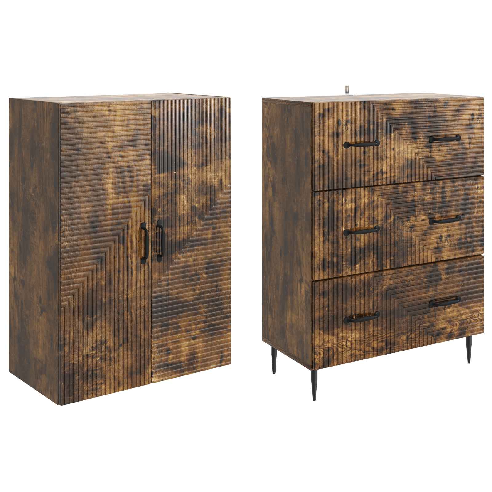 vidaXL Cabinet Set 2 pcs 66 x 34.5 x 90 cm Engineered Wood Smoked Oak 4