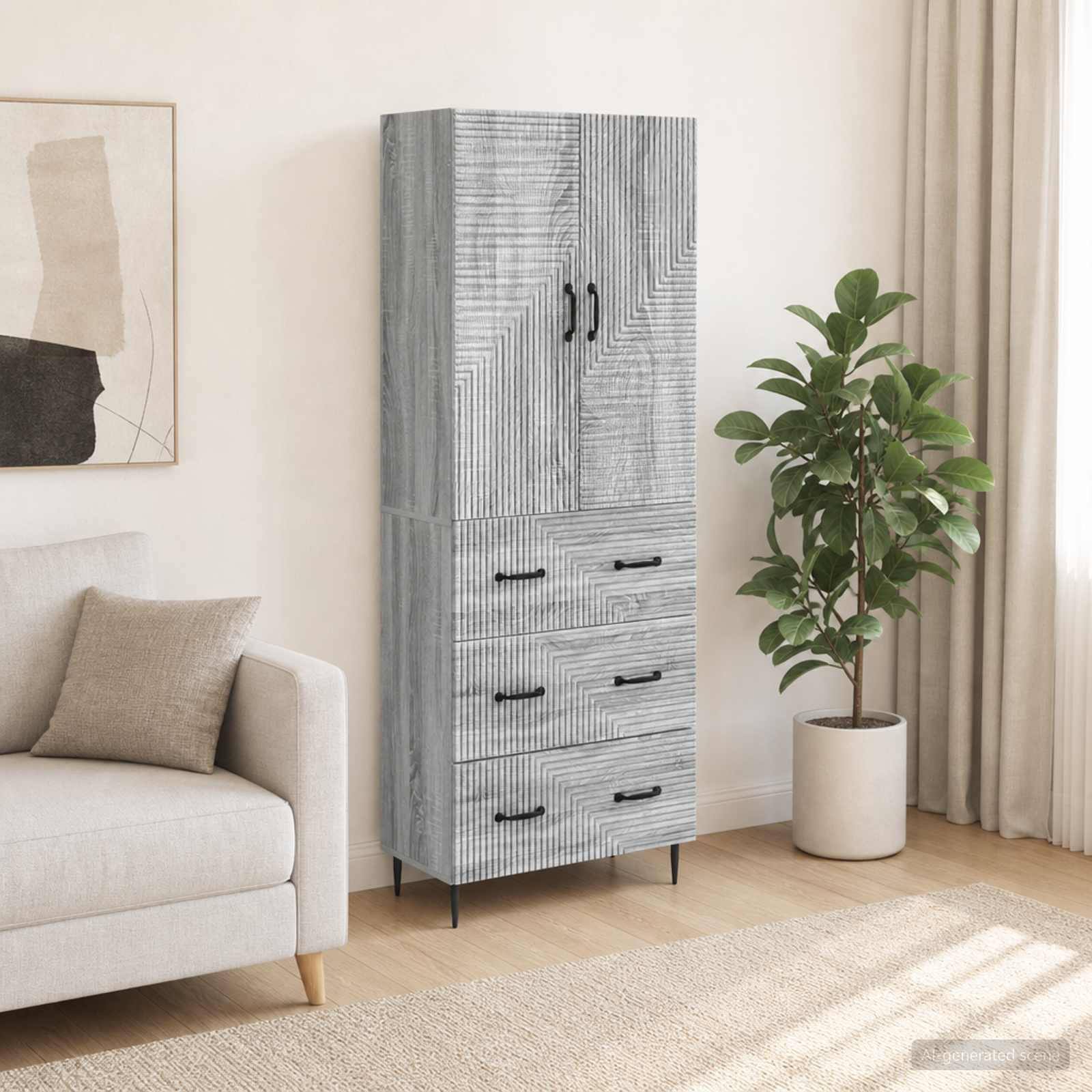 vidaXL Cabinet Set 2 pcs 66 x 34.5 x 90 cm Engineered Wood Grey Sonoma 1