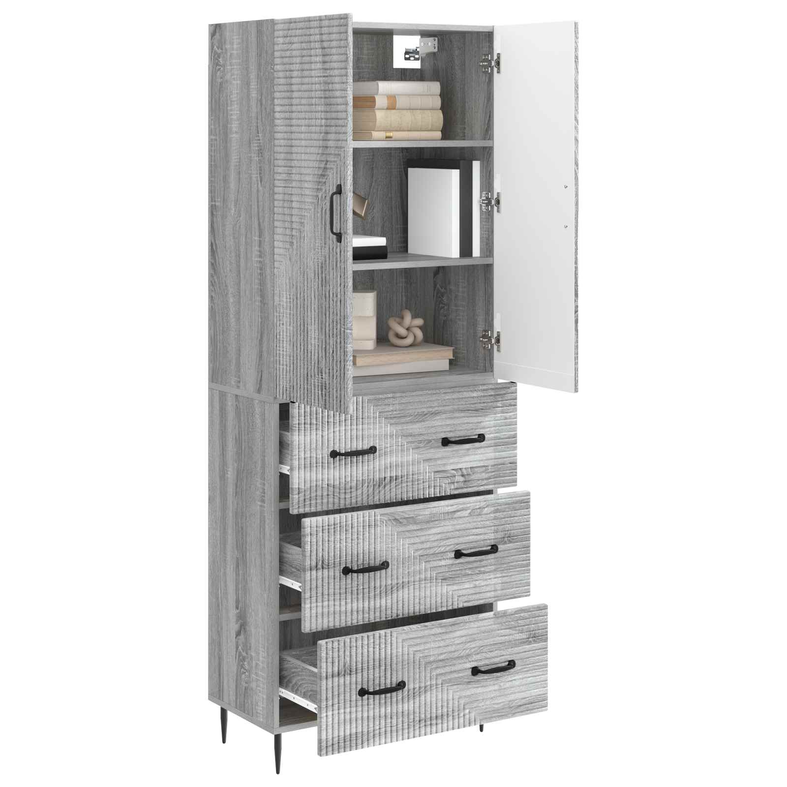 vidaXL Cabinet Set 2 pcs 66 x 34.5 x 90 cm Engineered Wood Grey Sonoma 3