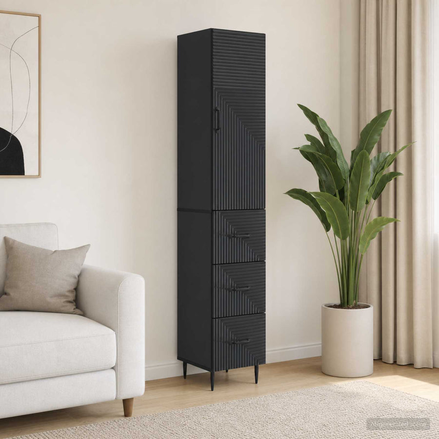 vidaXL Cabinet Set 2 pcs 33 x 34.5 x 90 cm Engineered Wood Black 1