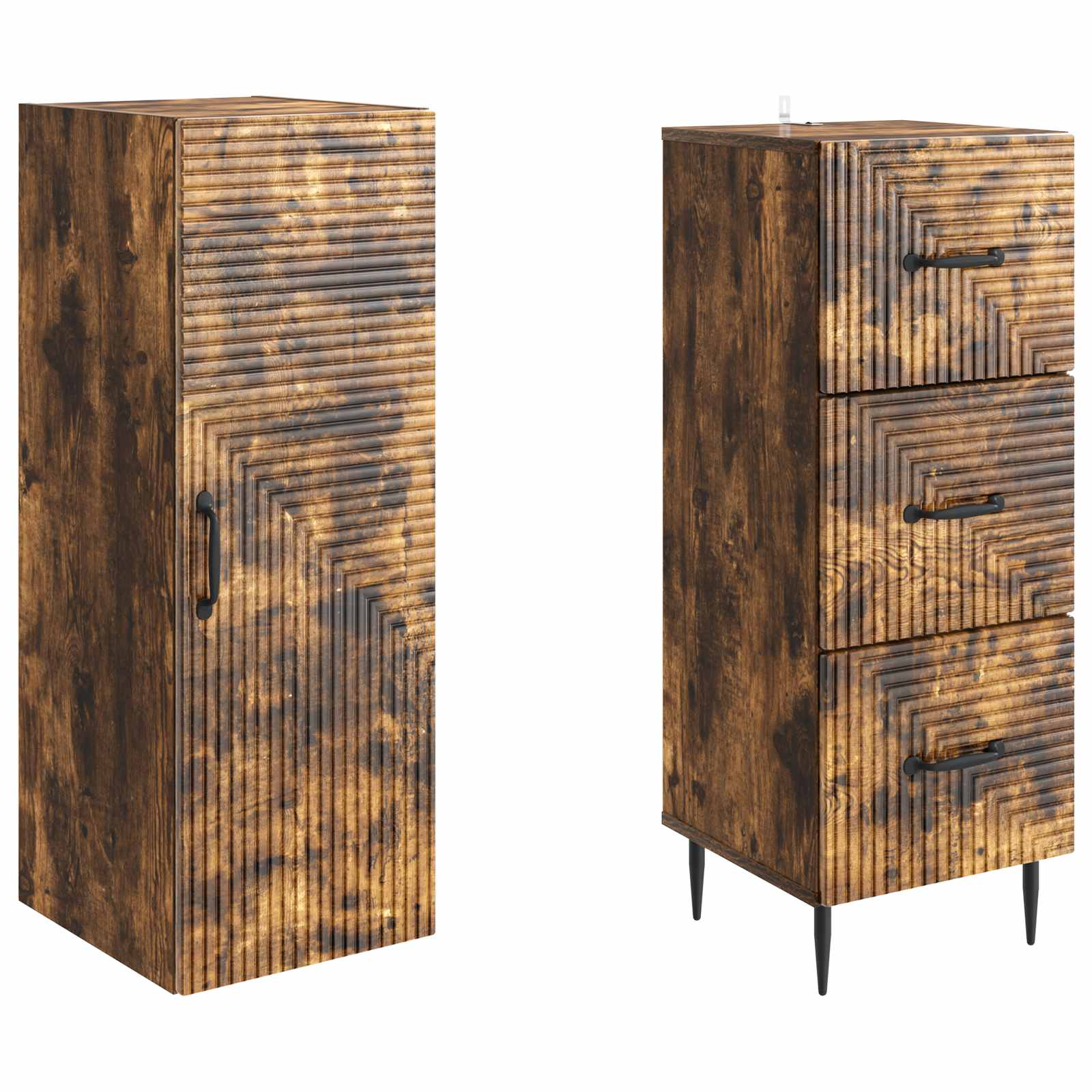 vidaXL Cabinet Set 2 pcs 33 x 34.5 x 90 cm Engineered Wood Smoked Oak 4