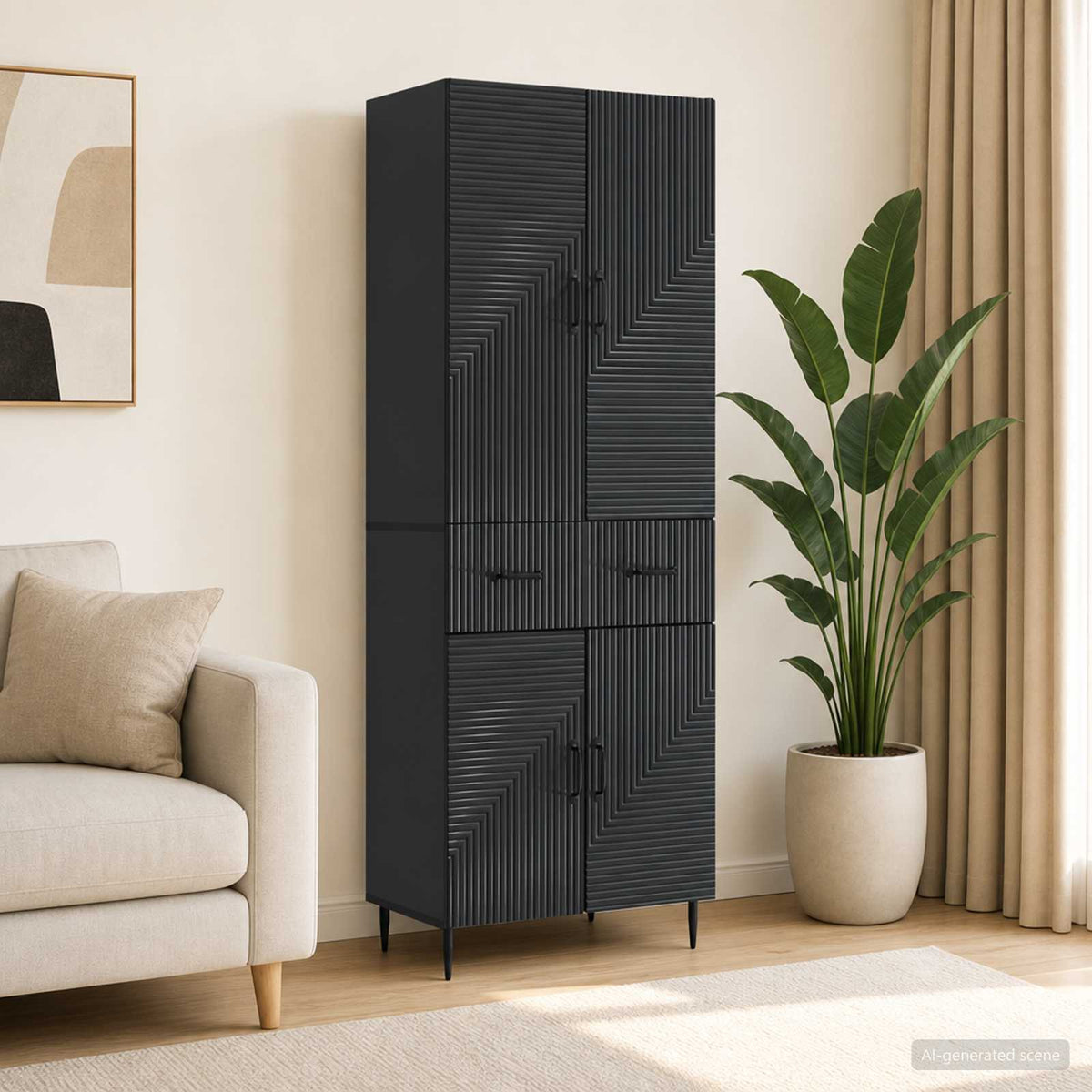 Cabinet Set 2 pcs Engineered Wood Black