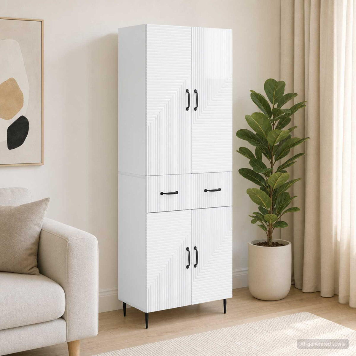 Cabinet Set 2 pcs Engineered Wood High gloss white