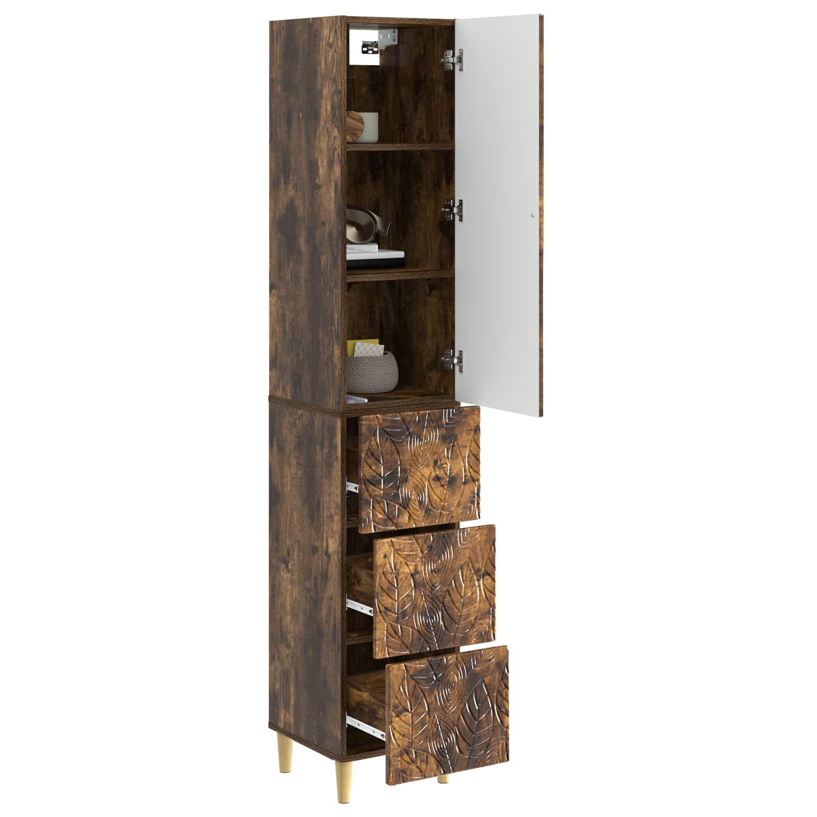 vidaXL Cabinet Set 2 pcs 33 x 34.5 x 90 cm Engineered Wood Smoked Oak 3
