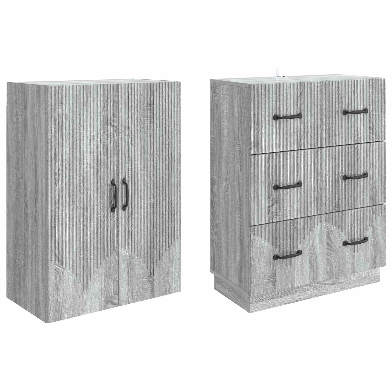 vidaXL Cabinet Set 2 pcs 66 x 34.5 x 87 cm Engineered Wood Grey Sonoma 4