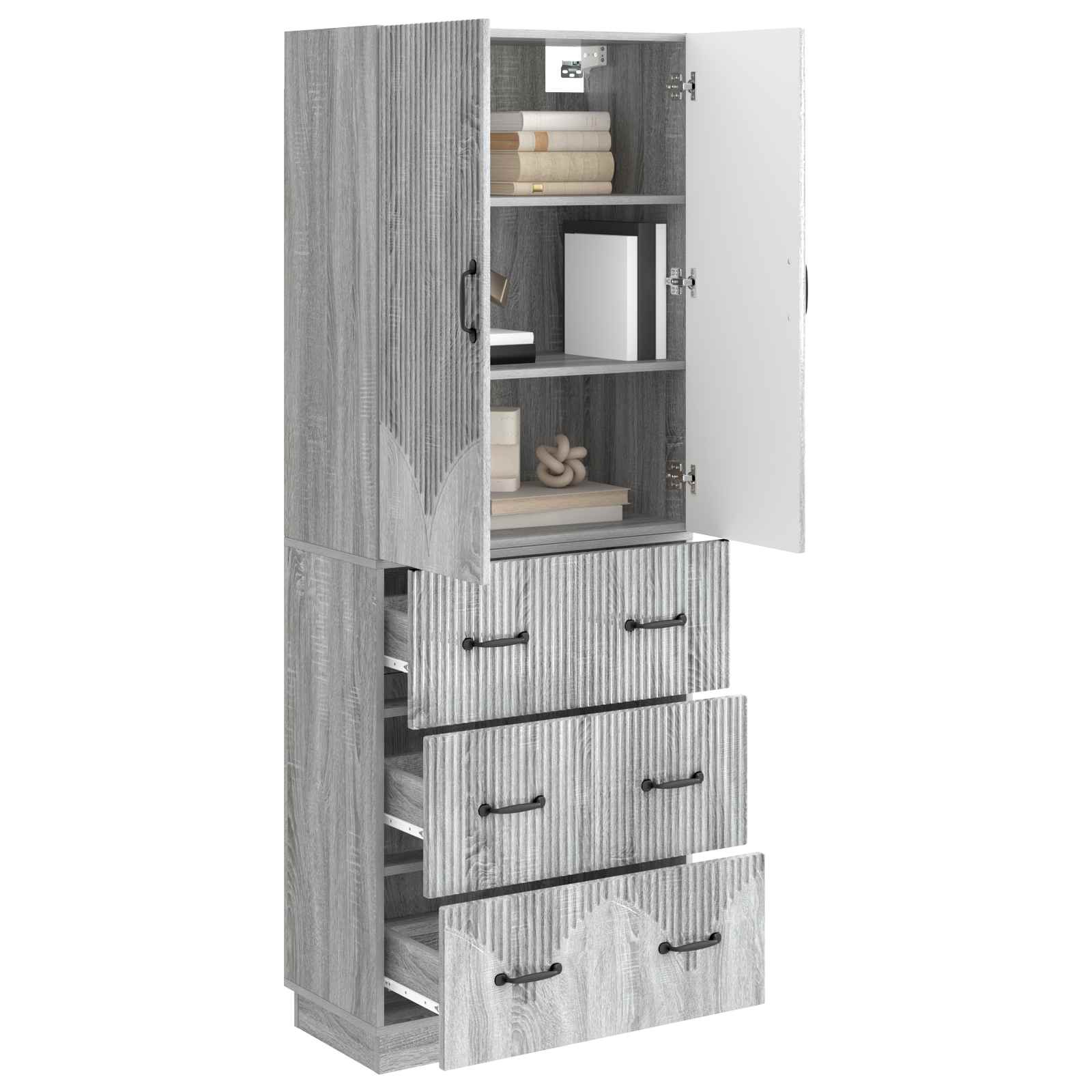 vidaXL Cabinet Set 2 pcs 66 x 34.5 x 87 cm Engineered Wood Grey Sonoma 3