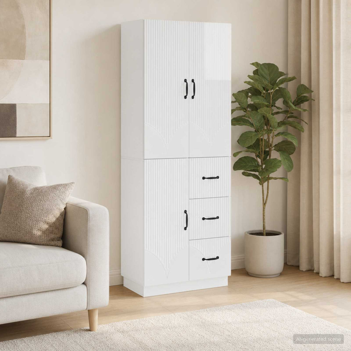 Cabinet Set 2 pcs Engineered Wood High gloss white