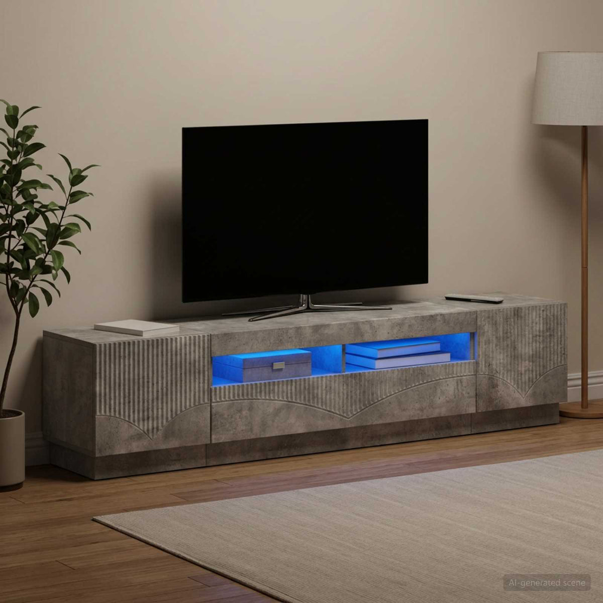 LED TV Cabinet HOORN 3 pcs Engineered Wood Concrete grey 100 cm