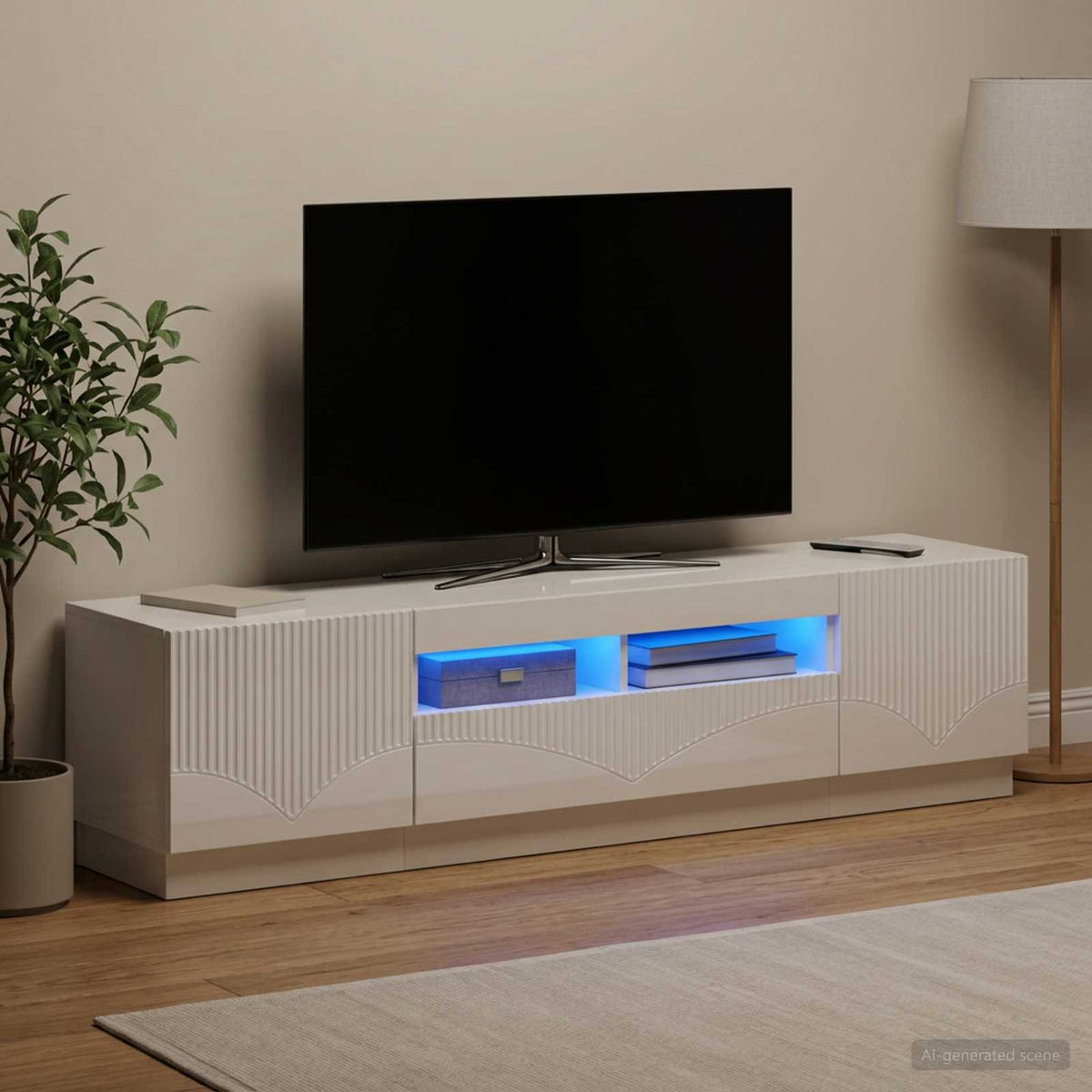 LED TV Cabinet HOORN 3 pcs Engineered Wood High gloss white 81 cm