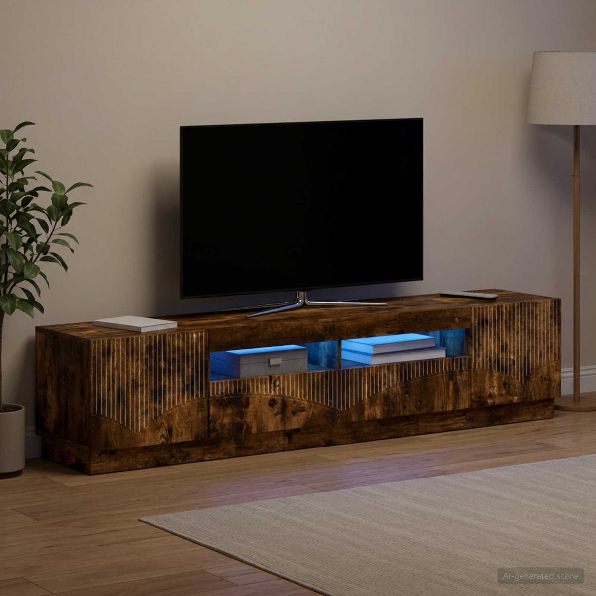 LED TV Cabinet HOORN 3 pcs Engineered Wood Smoked oak 100 cm