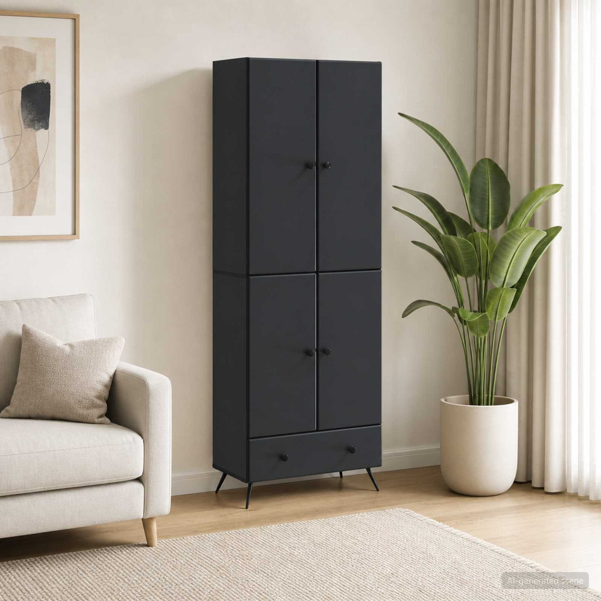 Cabinet Set 2 pcs Engineered Wood Black