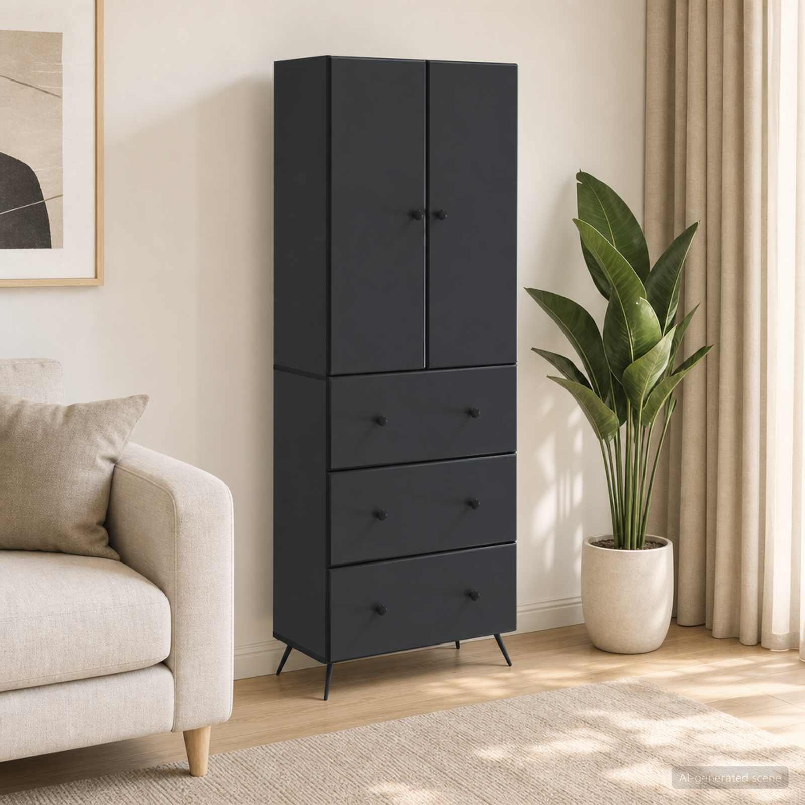 vidaXL Cabinet Set 2 pcs 66 x 34.5 x 90 cm Engineered Wood Black 1