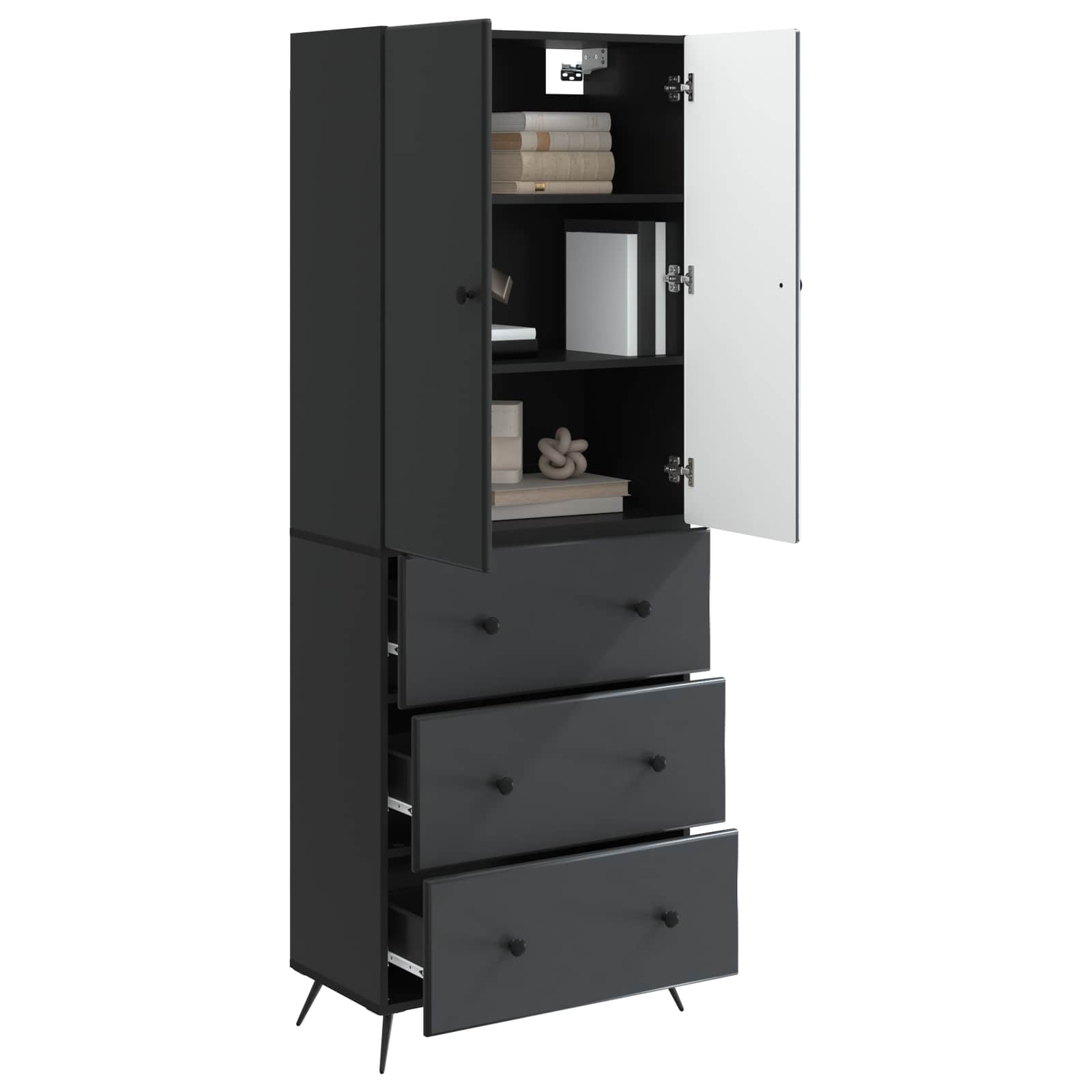 vidaXL Cabinet Set 2 pcs 66 x 34.5 x 90 cm Engineered Wood Black 3