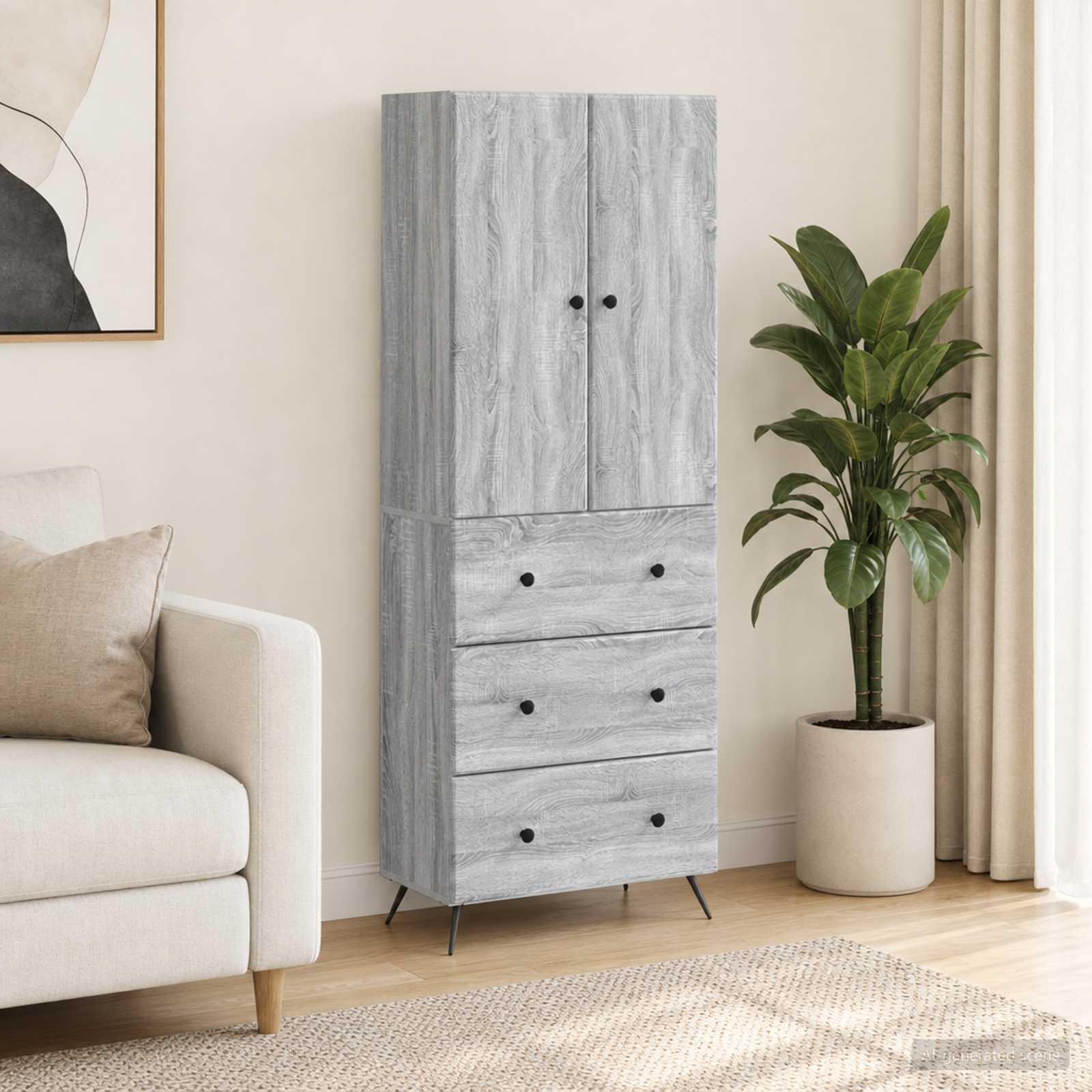 vidaXL Cabinet Set 2 pcs 66 x 34.5 x 90 cm Engineered Wood Grey Sonoma 1
