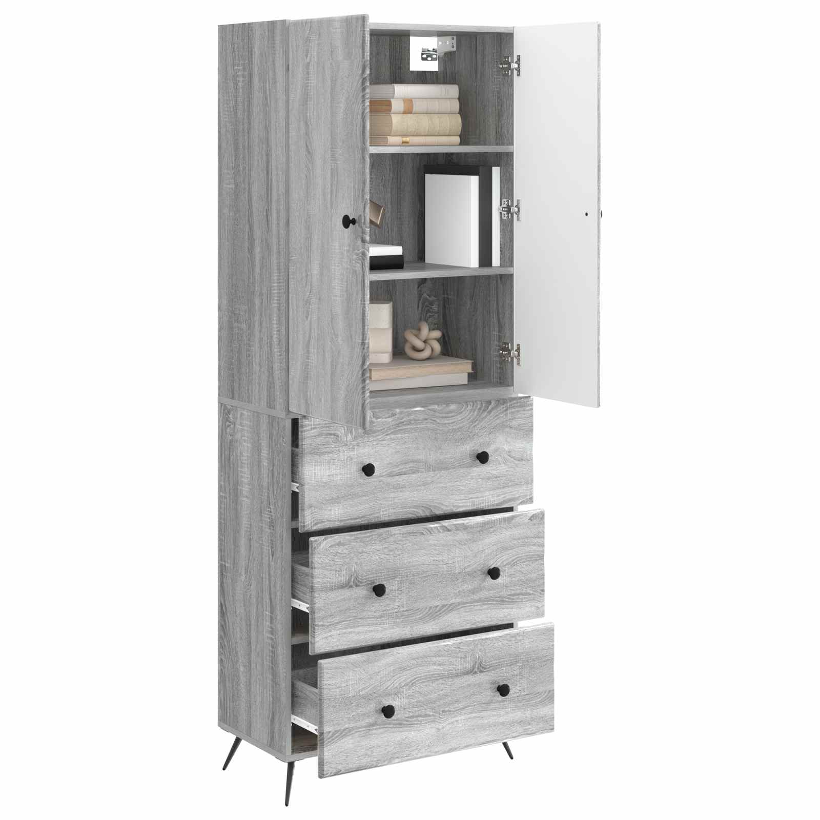 vidaXL Cabinet Set 2 pcs 66 x 34.5 x 90 cm Engineered Wood Grey Sonoma 3