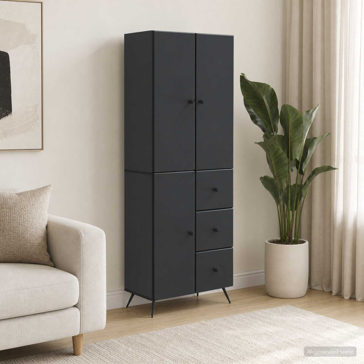 Cabinet Set 2 pcs Engineered Wood Black
