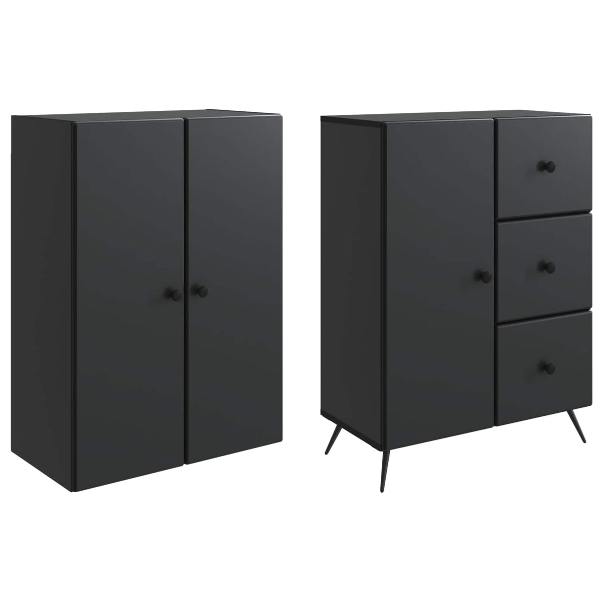 Cabinet Set 2 pcs Engineered Wood Black
