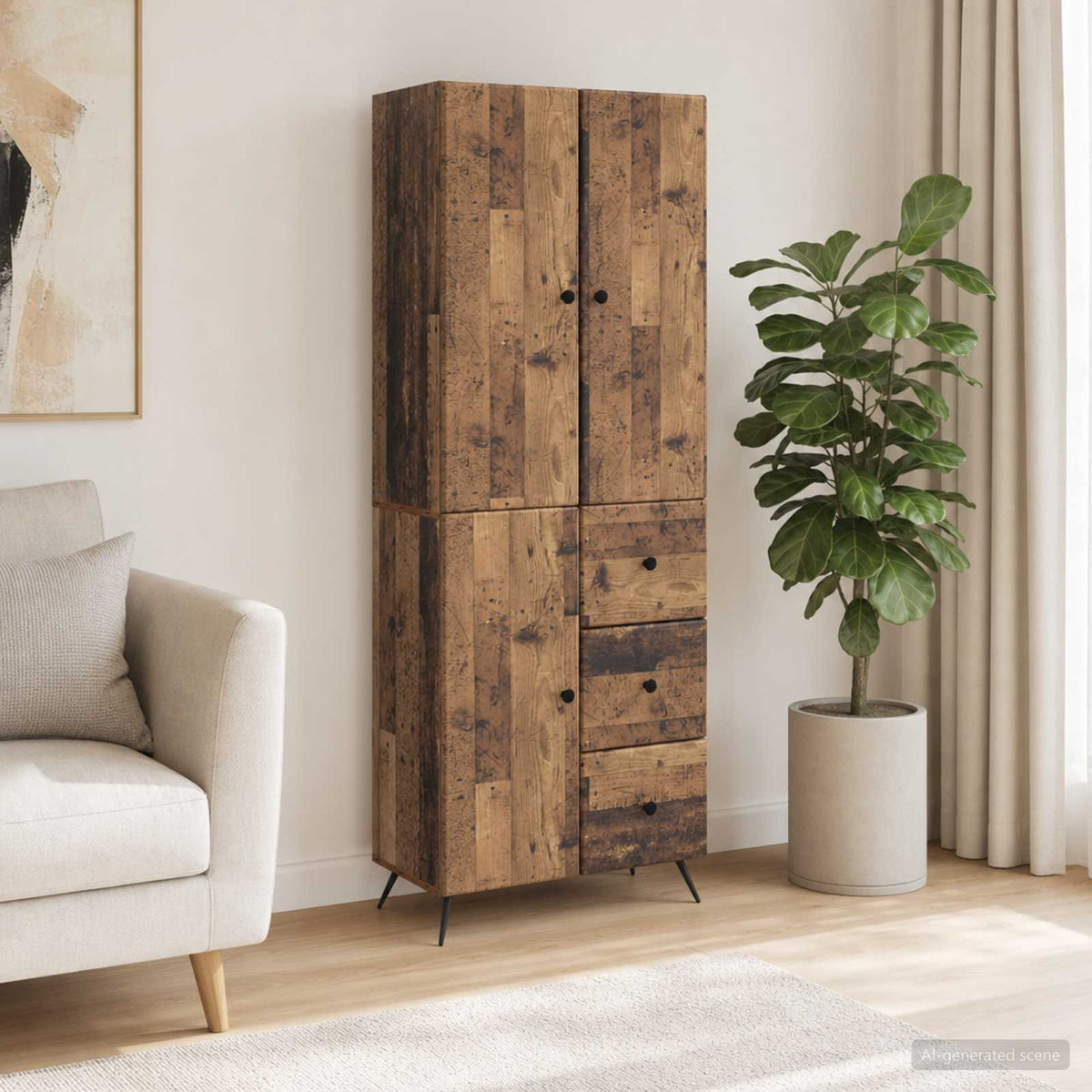 Cabinet Set 2 pcs Engineered Wood Old wood