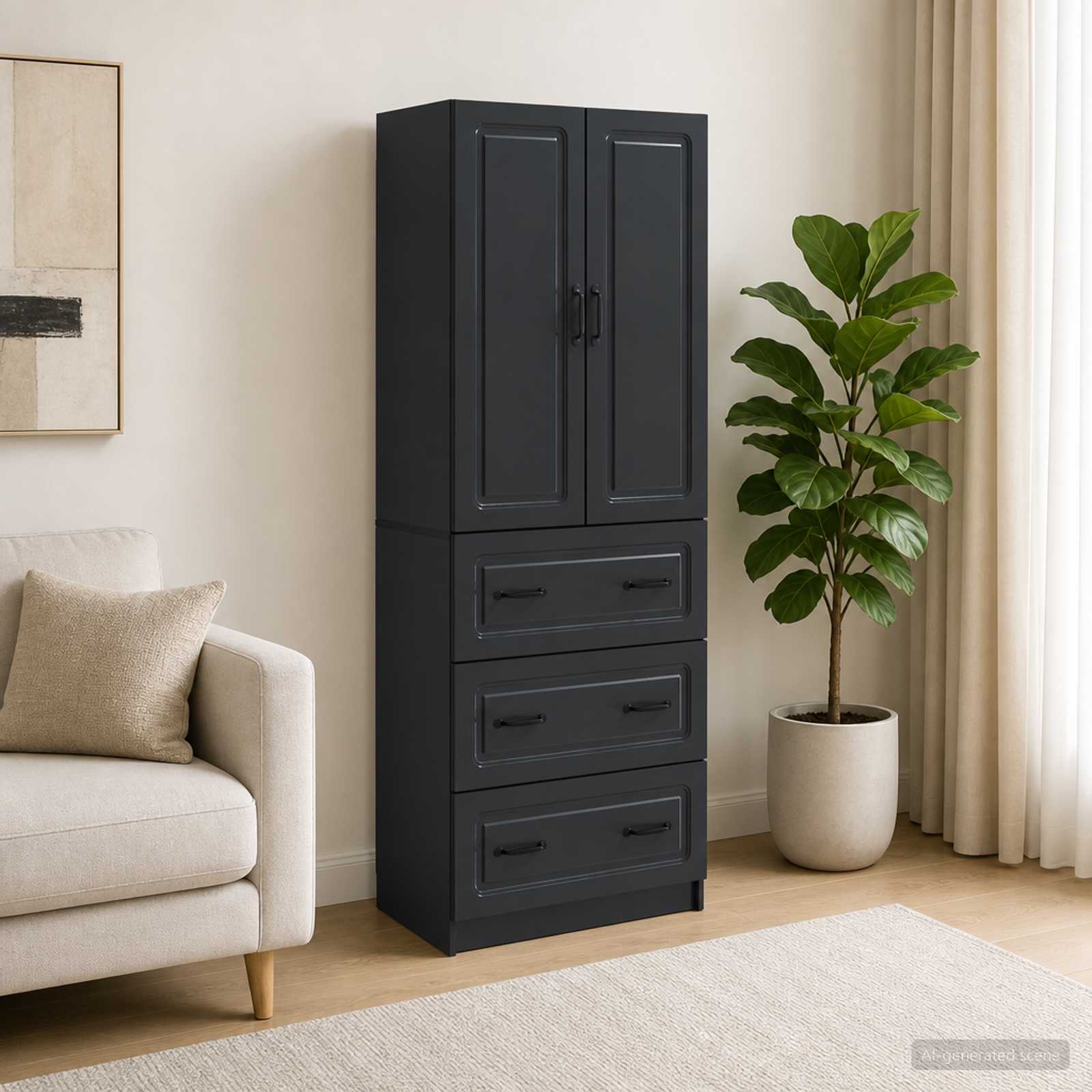 vidaXL Cabinet Set 2 pcs 66 x 34.5 x 87 cm Engineered Wood Black 1