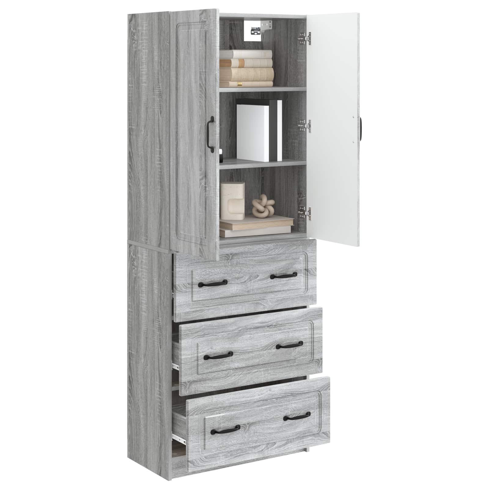 vidaXL Cabinet Set 2 pcs 66 x 34.5 x 87 cm Engineered Wood Grey Sonoma 3