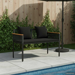 vidaXL Outdoor Bench 2 -Seater 117 x 54 x 74.5 cm Poly Rattan Black 1