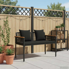 vidaXL Outdoor Bench 2 -Seater 117 x 54 x 74.5 cm Poly Rattan Black 3