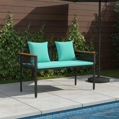 Outdoor Bench 2 -Seater 117 x 54 x 74.5 cm Poly Rattan Black and turquoise