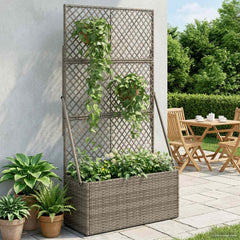 vidaXL Garden Planter with Trellis Grey 70 x 30 x 135 cm Poly Rattan 1