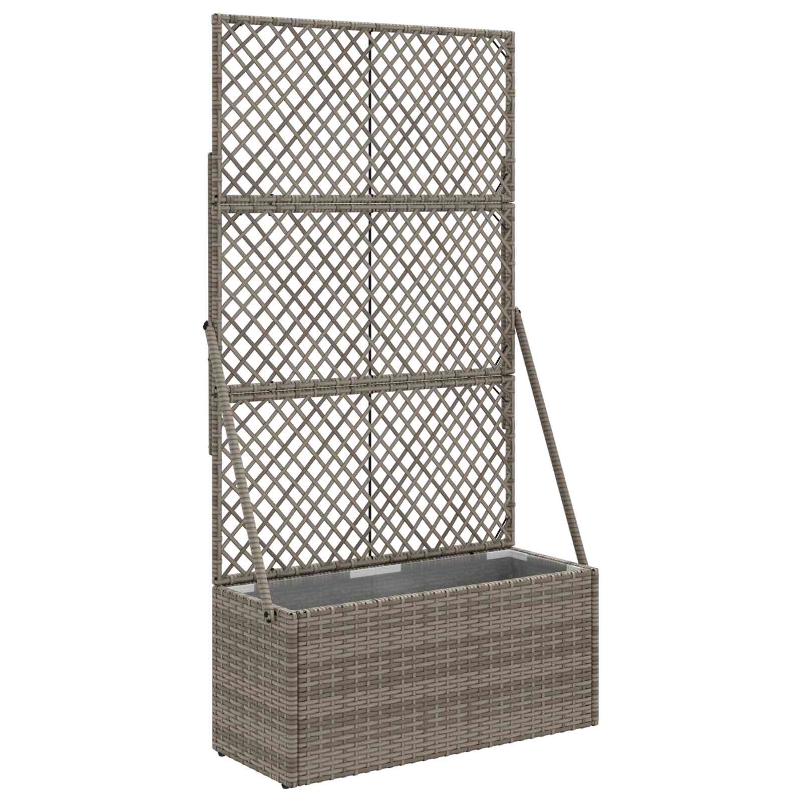 vidaXL Garden Planter with Trellis Grey 70 x 30 x 135 cm Poly Rattan 2