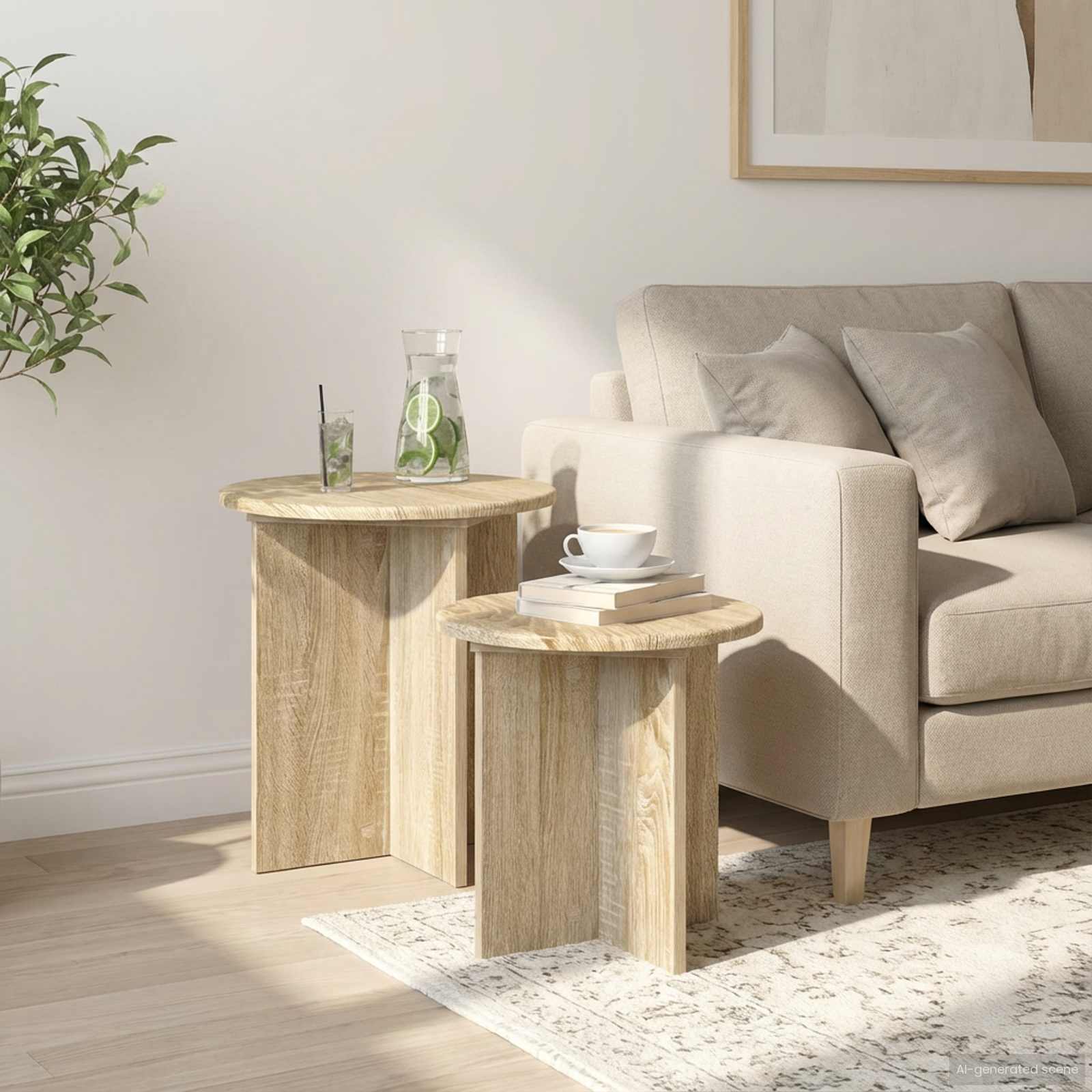 vidaXL Side Table Set 2 pcs Sonoma Oak Ø 45 x 45 cm Engineered Wood 4