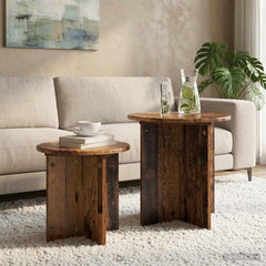 vidaXL Side Table Set 2 pcs Old Wood Ø 45 x 45 cm Engineered Wood 4