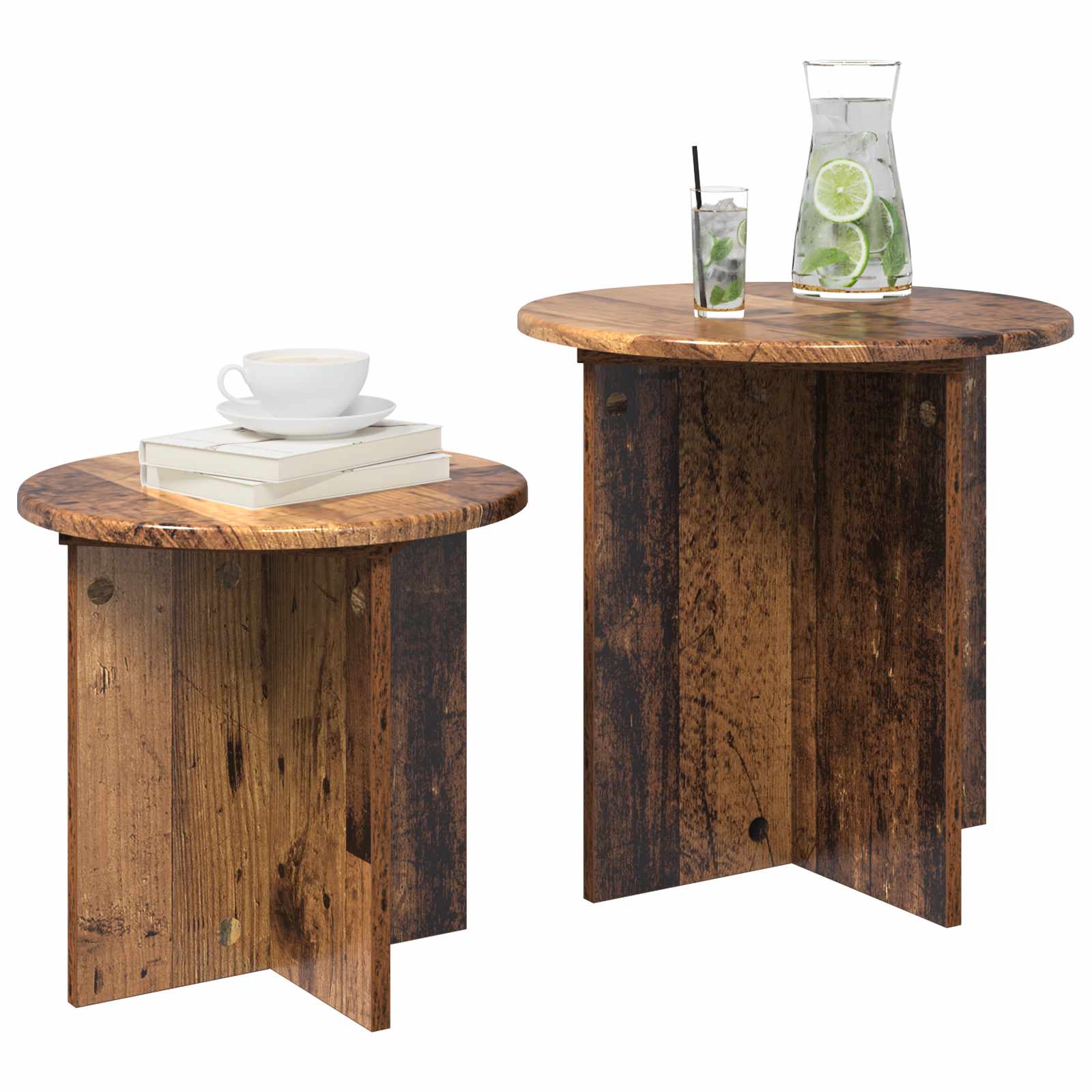 vidaXL Side Table Set 2 pcs Old Wood Ø 45 x 45 cm Engineered Wood 3