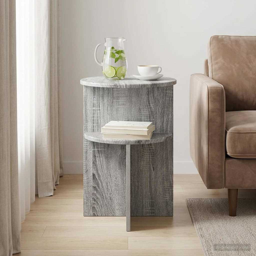 vidaXL Side Table Grey Sonoma Ø 39.5 x 55 cm Engineered Wood 4