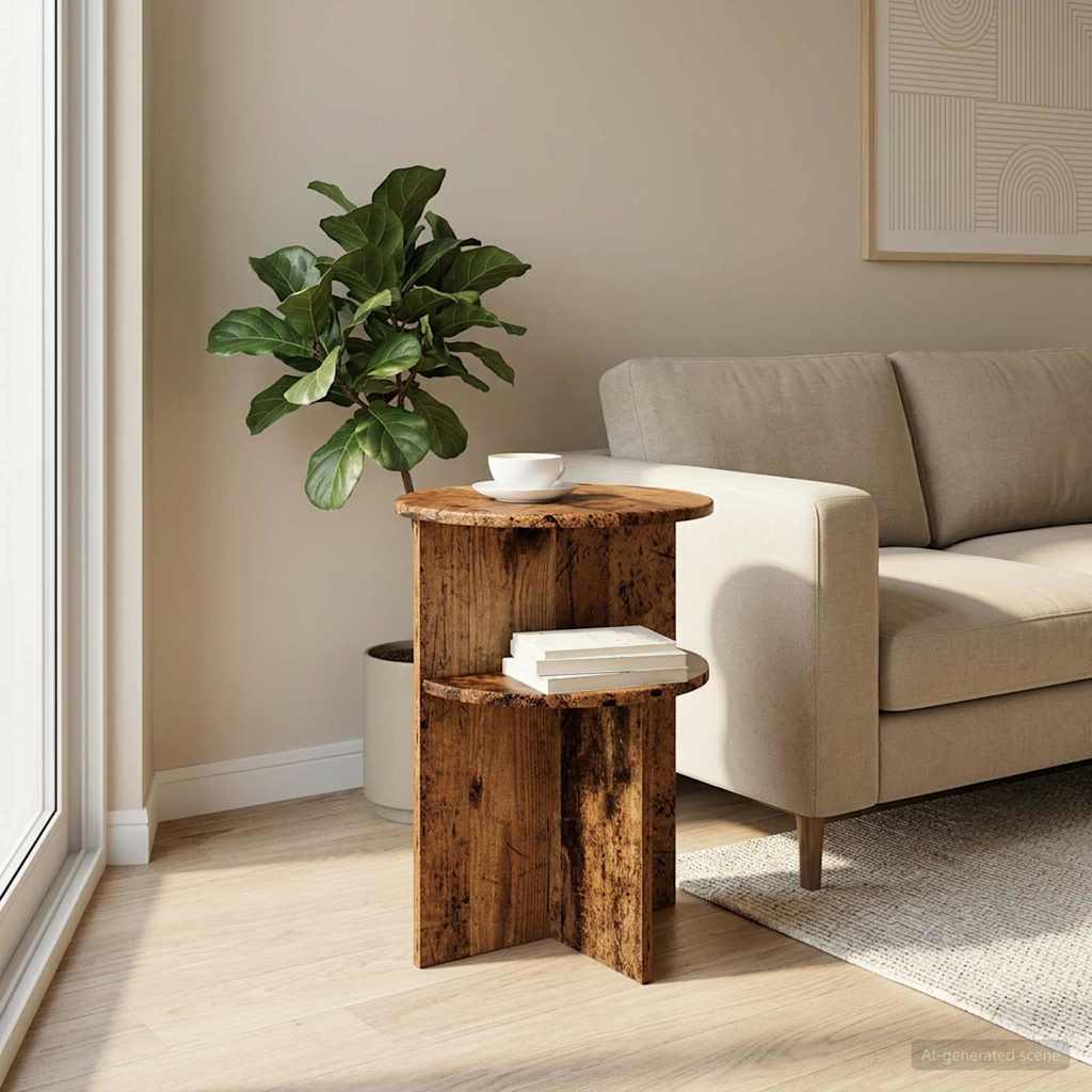 vidaXL Side Table with Storage Old Wood Ø 39.5 x 55 cm Engineered Wood 4