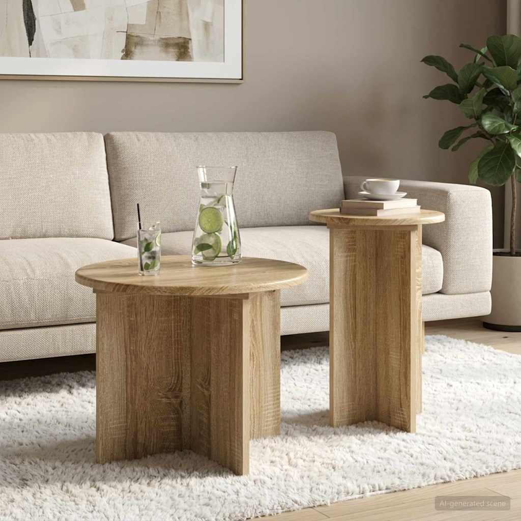 vidaXL Side Table Set 2 pcs Sonoma Oak Ø 45 x 35 cm Engineered Wood 4