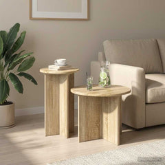vidaXL Side Table Set 2 pcs Sonoma Oak Ø 45 x 35 cm Engineered Wood 1